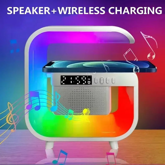 Wireless Charger Station Desk Lamp Night Light Alarm Clock Bluetooth Speaker
