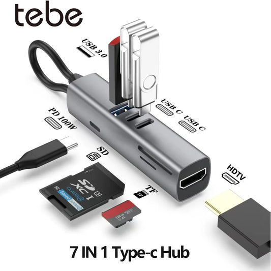 Tebe 7 IN 1 USB-C Hub for Macbook Dell Type-c to 4K 30HZ