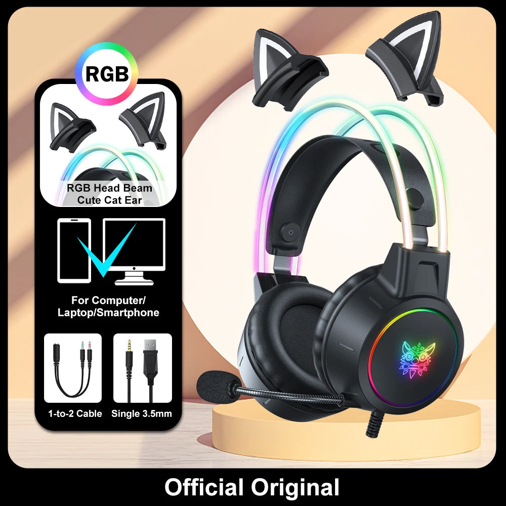 ONIKUMA RGB Gaming Headphones with HD Flexible Mic