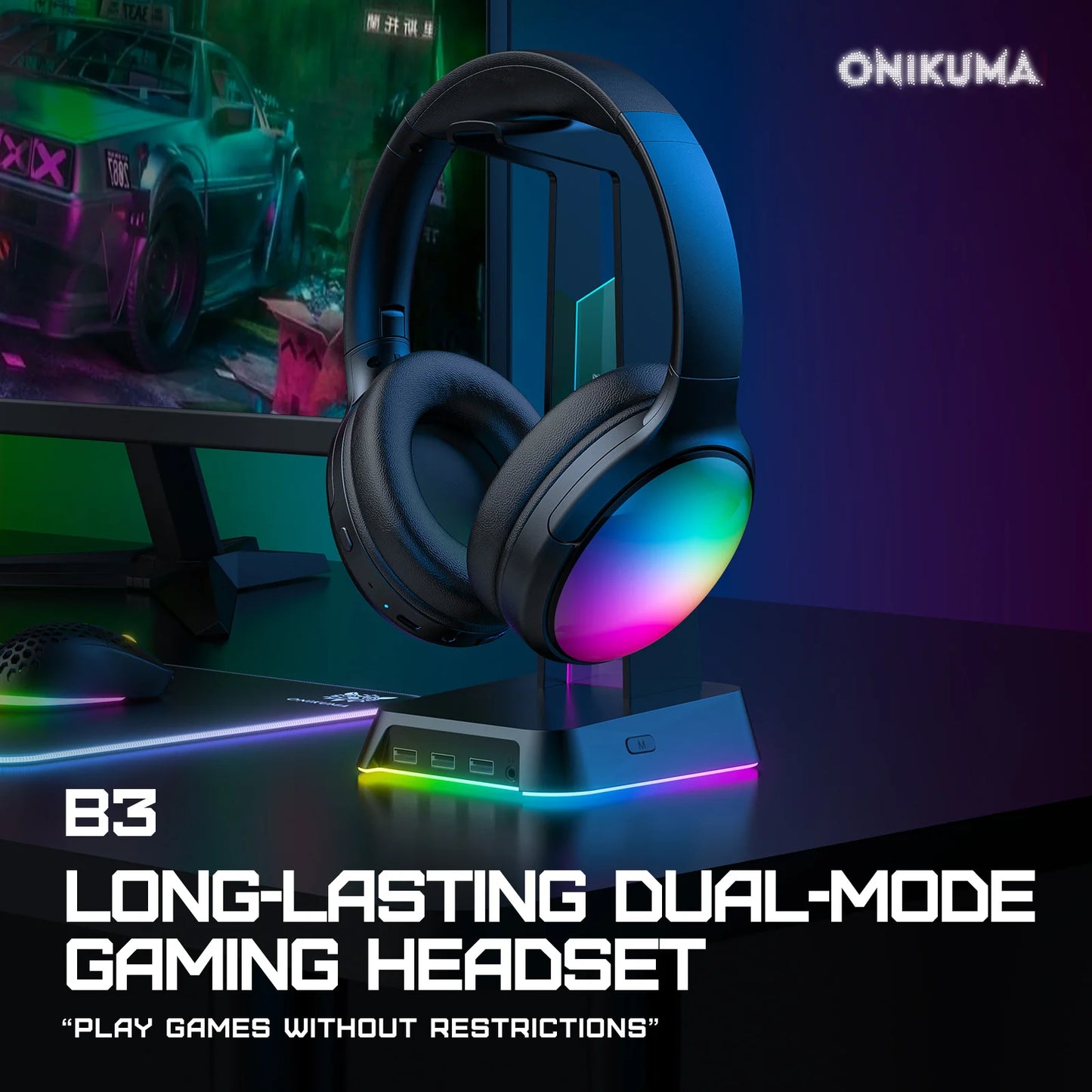 OINKUMA B3 Wireless Headphone with RGB Light Dual Mode