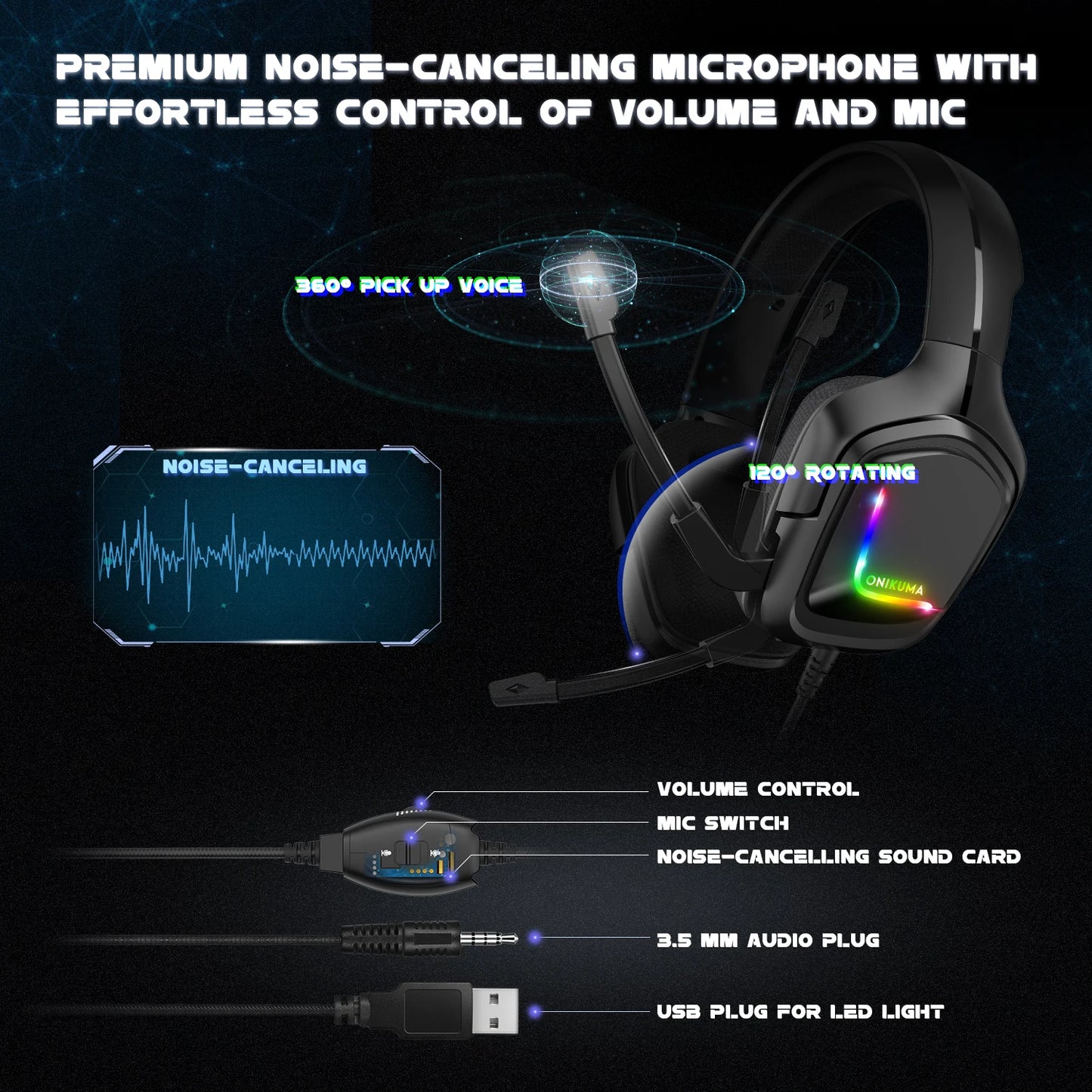 Onikuma K20 RGB Gaming Headset Mobile headphones