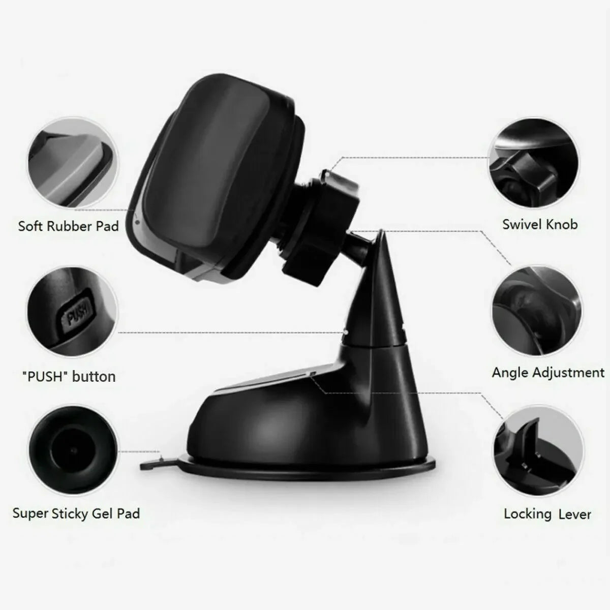 360° Car Phone Mount - Wide View, Flexible Long Arm