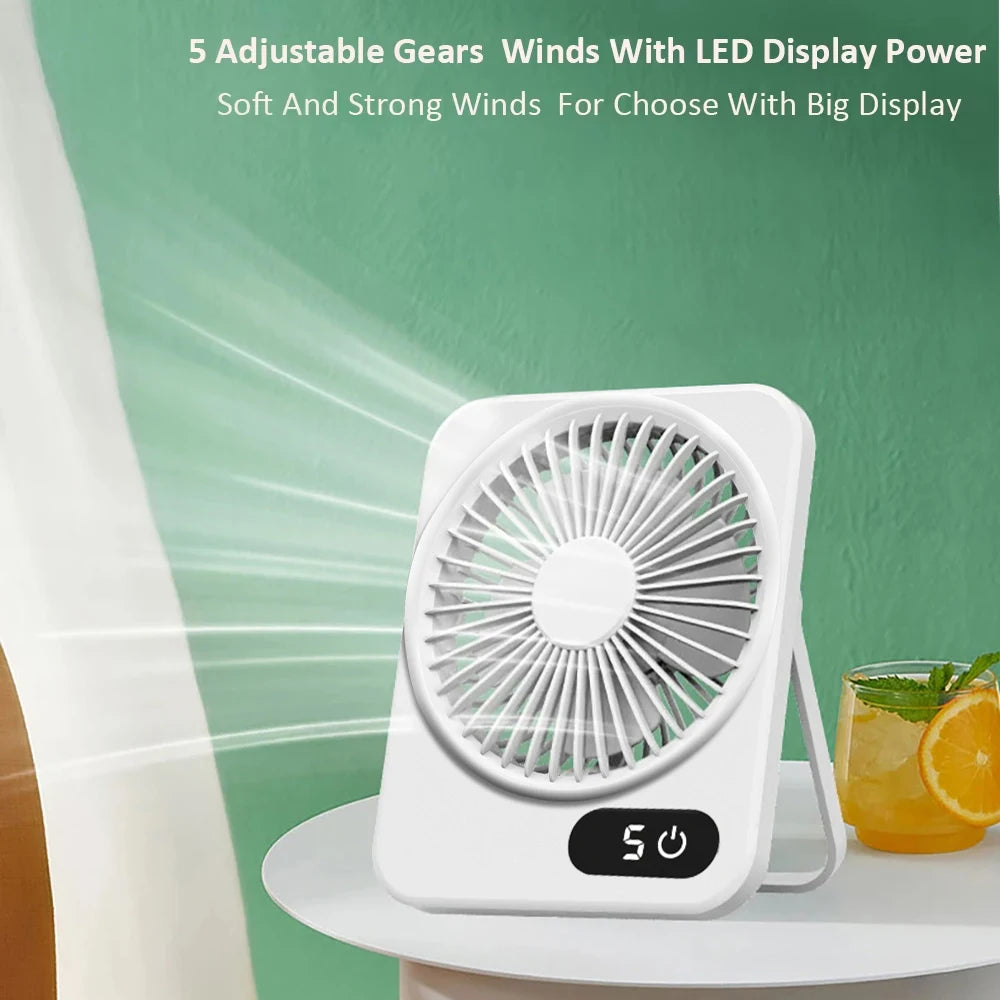 Desk Fan Portable USB Rechargeable Fan 180° Tilt Folding Personal Fan