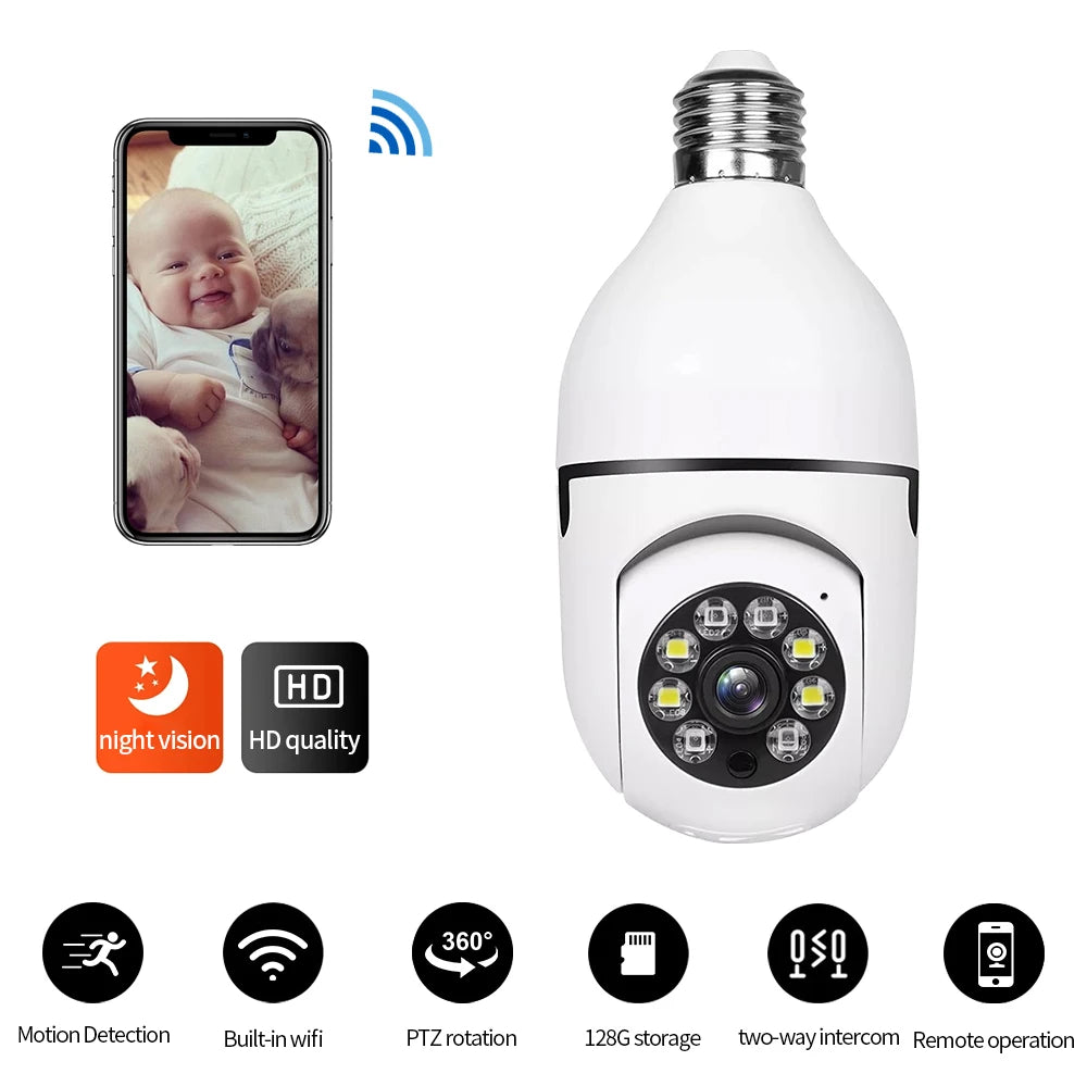Bulb E27 Surveillance Camera Full Color Night Vision Automatic