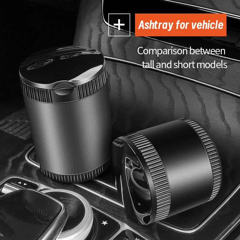 Metal Car Ashtray With Lid LED Light Portable Alloy Stainless Steel