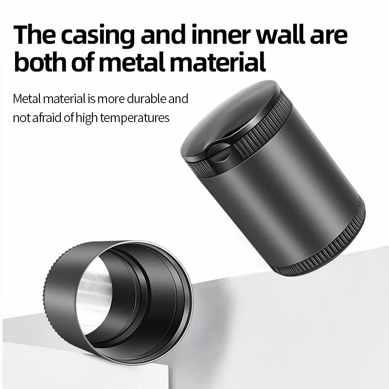 Metal Car Ashtray With Lid LED Light Portable Alloy Stainless Steel