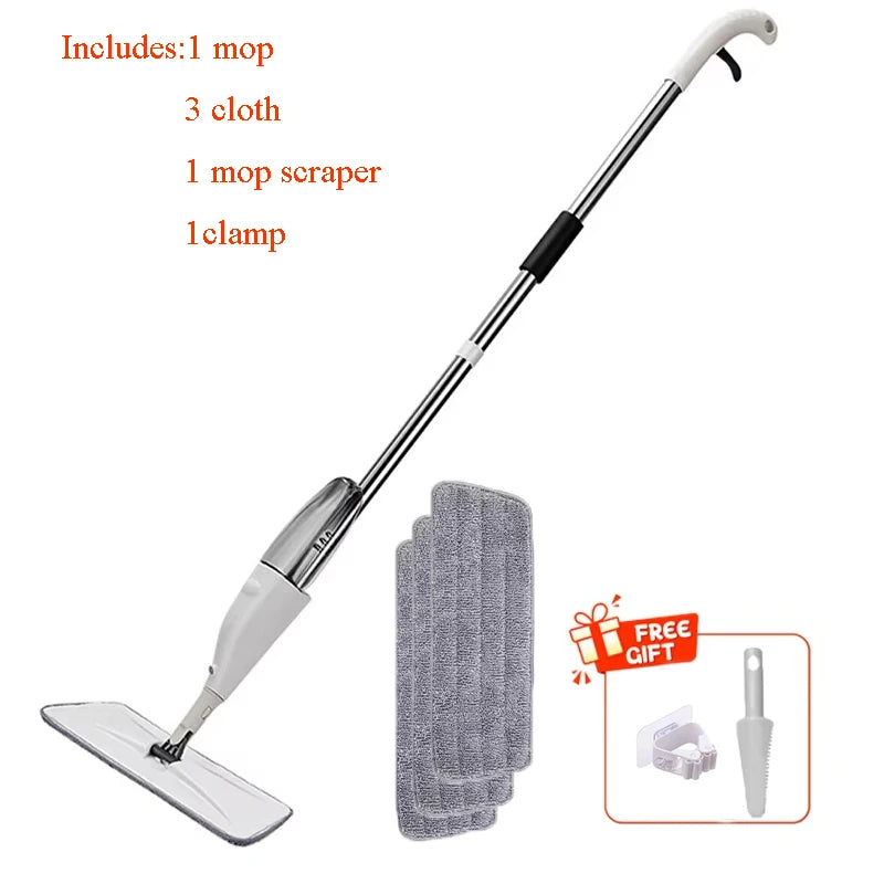 New Spray Mop Broom Set with Reusable Microfiber Pads Rotating D