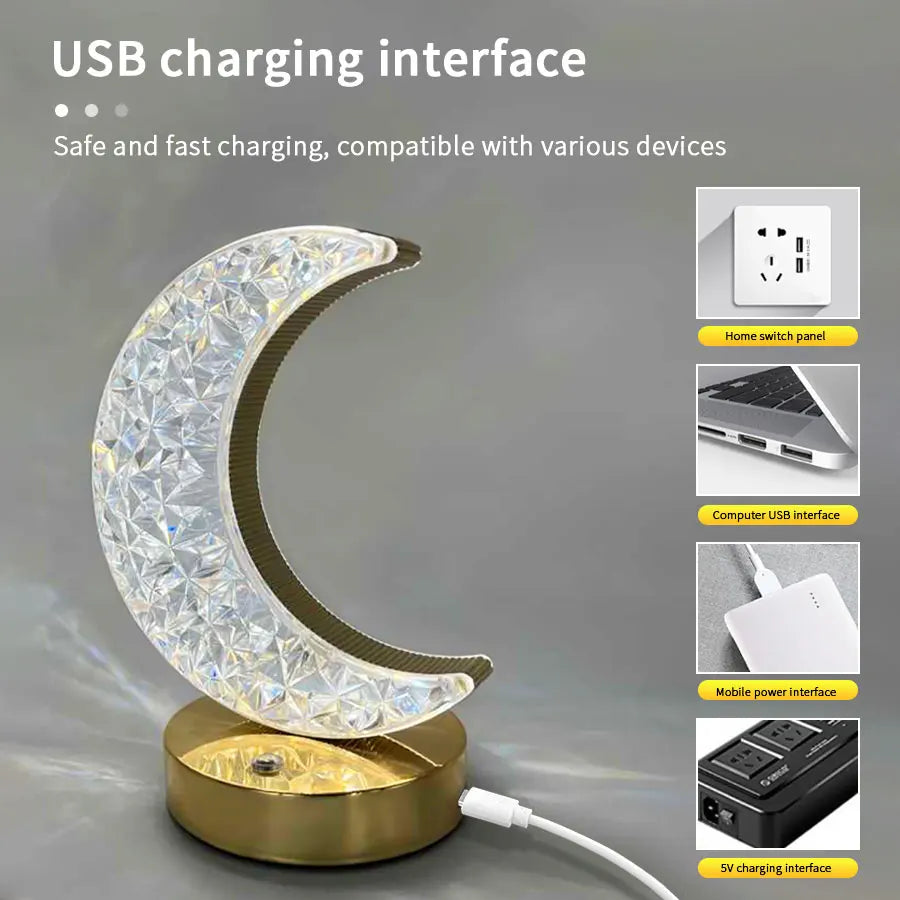 Moon Star Led Night Light Rechargeable Crystal Table Lamp