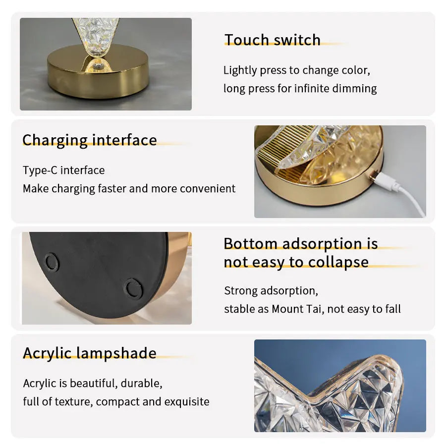 Moon Star Led Night Light Rechargeable Crystal Table Lamp