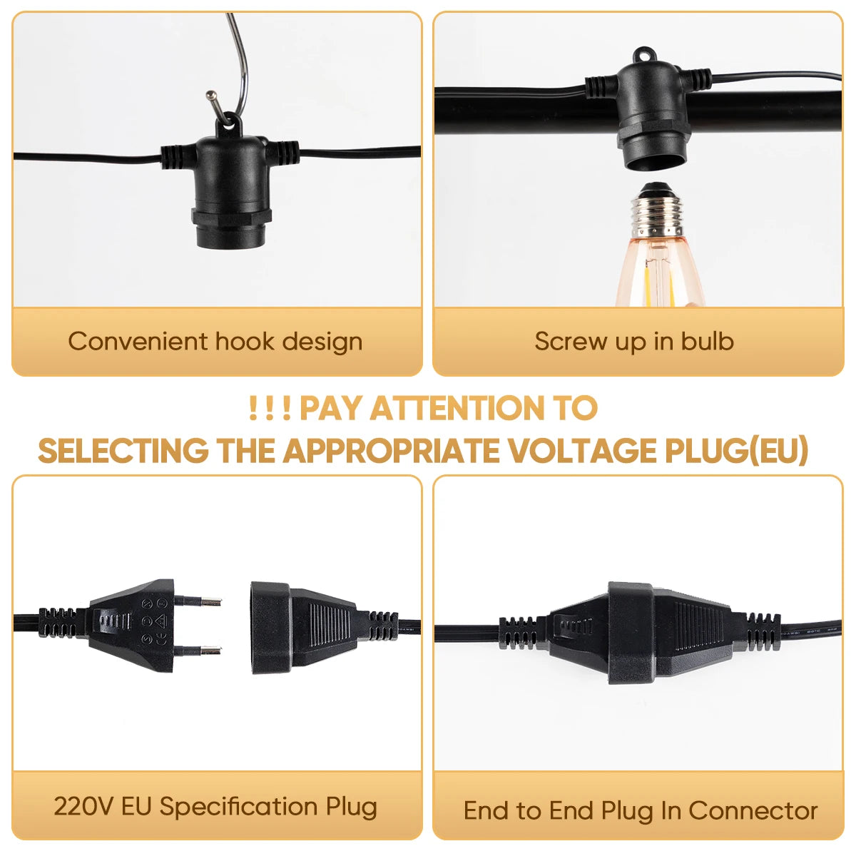 E27 Outdoor String Light Stringer E26 Light Socket Stringer