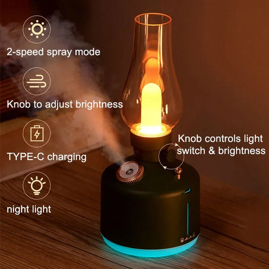 Desktop Retro Lamp Air Humidifier USB Rechargeable